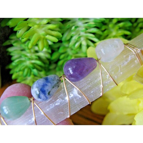 New Natural Shimmer Frosty Selenite Crystal Wand with Natural Chakra Gemstones - Picture 7 of 12